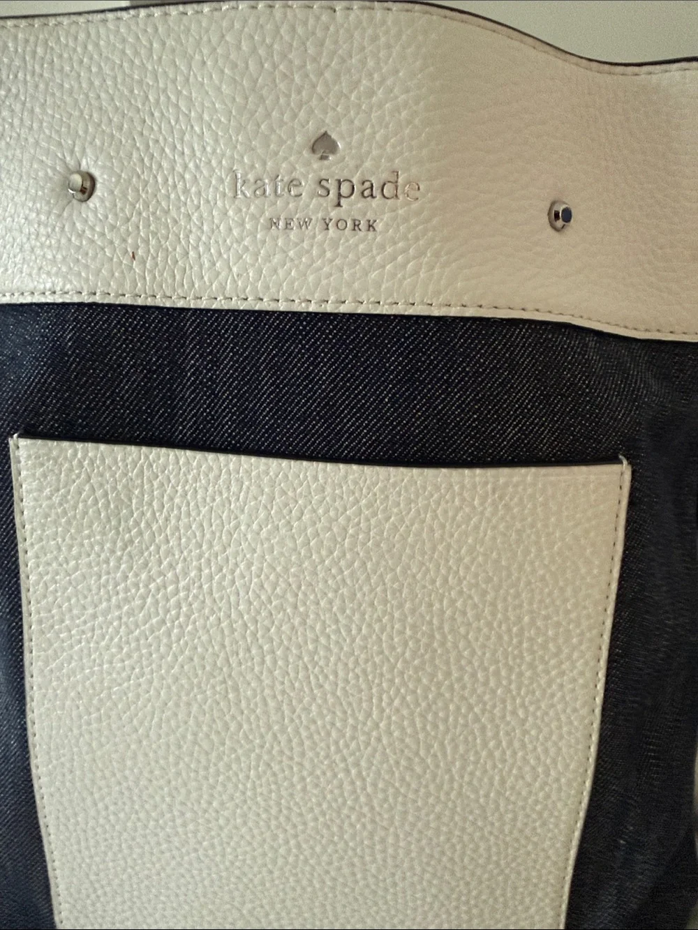 kate spade Two-Tone Blue Denim and White Leather Bucket Bag